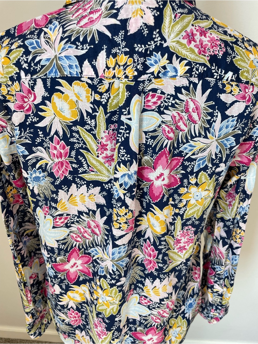 Talbots Navy Floral Button-Down Shirt with Pink & Yellow Flowers - Picture 4 of 8